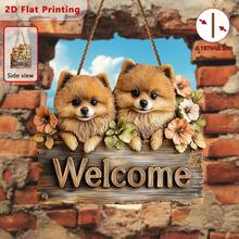 2D Flat 1pc Bohemian Style Pomeranian Welcome Sign - Wooden Wall Hanging Decor Suitable For Dog Themed Decoration With Pomeranian Pattern Asymmetrical Shape Fits Narrow Space Pet Owner Holiday Gift 2D Flat - Multicolor - View 3