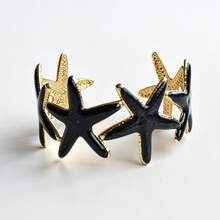 Women's Starfish Stainless Steel Gold Open Adjustable Size Bracelet, Colorful Enamel Starfish Design, Unique Ocean Theme, Lightweight Bold Personalized Wrist Accessory, Gift, Clothing Matching, Stackable - Starfish - View 14