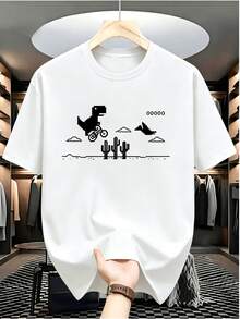 Women's Cotton T-Shirt, Pixelated Dinosaur Print On A Bicycle, Retro Gamer Style, Ideal For Vintage Video Game Lovers - 白色 - 查看 10