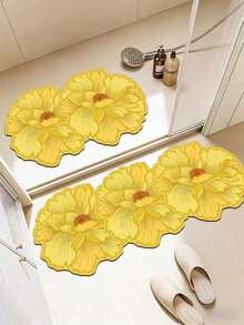 1 pieza Alfombra de baño con forma de flor amarilla, alfombra de baño, felpudo, alfombra pequeña, alfombra, alfombra de piso, decoración del hogar, alfombra de área, alfombra exterior, alfombra de dormitorio, alfombra lavable - Multicolor C - Ver 1