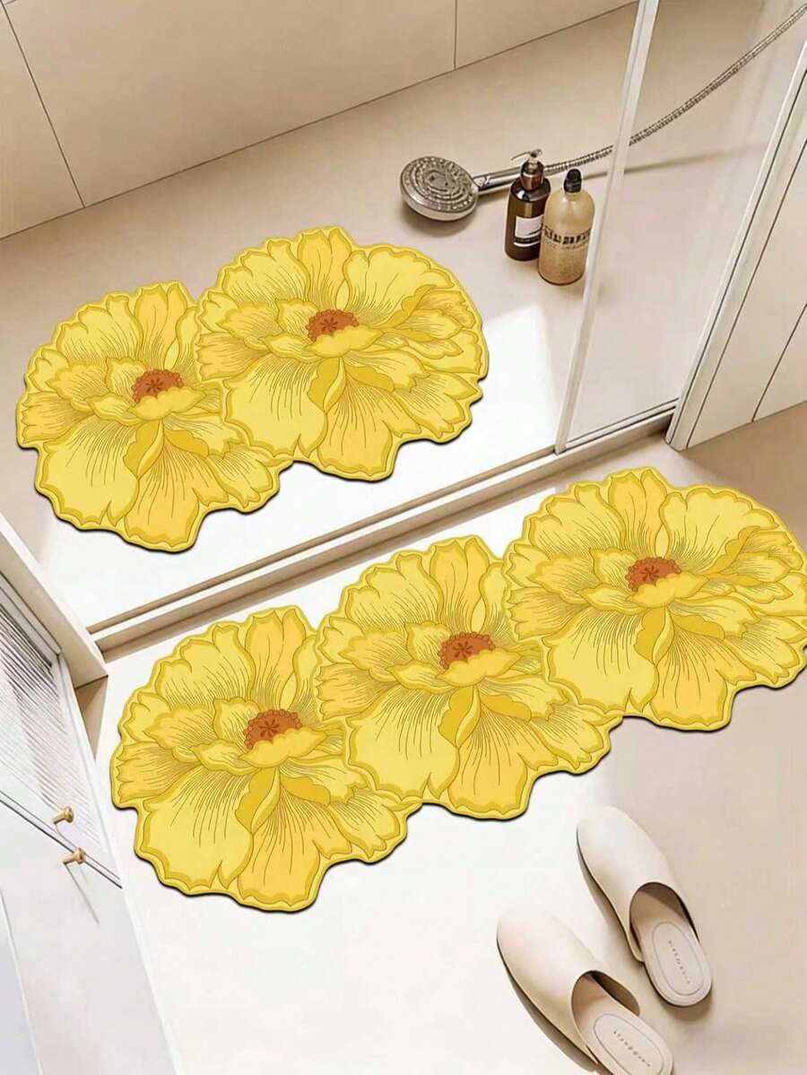 1 pieza Alfombra de baño con forma de flor amarilla, alfombra de baño, felpudo, alfombra pequeña, alfombra, alfombra de piso, decoración del hogar, alfombra de área, alfombra exterior, alfombra de dormitorio, alfombra lavable - Multicolor C - Ver 1