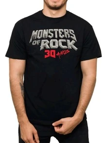 Texto que celebra tres décadas de energía del rock con letras metálicas y rojas que evocan fuerza y pasión camiseta de hombre moderna cómoda para conciertos - Negro - Ver 8