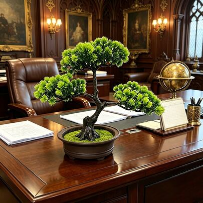 1 cây bonsai giả, lá xanh chậu đen phong cách nông trại, nhựa giả, vật trang trí chậu, hình cây mini, dùng cho bàn làm việc kệ sách phòng tắm văn phòng tại nhà trang trí ngày lễ