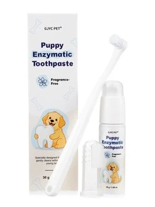 GJYC PET مجموعة الأسنان الأولى للجراء – معجون أسنان بدون رائحة، فرشاة ناعمة وفرشاة إصبع، للتسنين واللثة الحساسة والسلالات الصغيرة، ينعش النفس – يعمل للقطط أيضًا - متعدد الألوان - مشاهدة 8