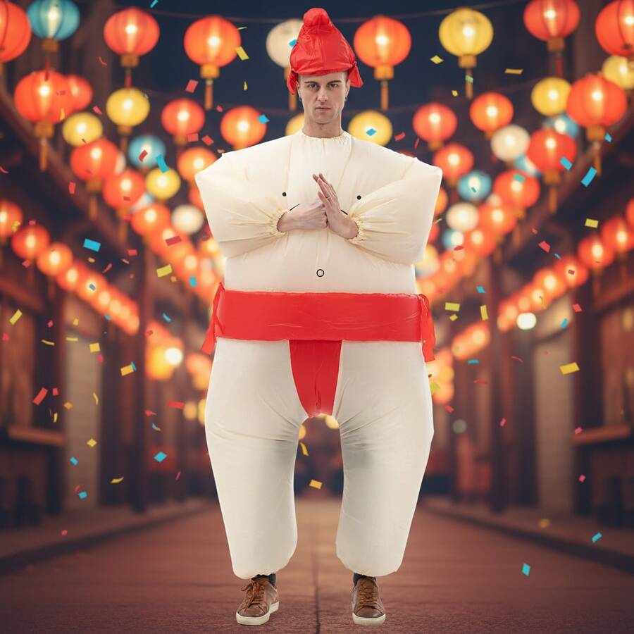 1pc Adult Inflatable Sumo Costume, Fits Height 1.5-2m, Suitable For Christmas, Cosplay, Anime Role Play, Party, Stage Performance And Masquerade - Yellow Sumo - View 1