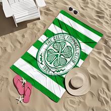 1pc Ultra Soft & Microfiber Beach Towel With Celtic Football Club Logo - Quick Dry, Lightweight, Absorbent Polyester Blend, No Sand For Travel & Swimming, Modern Green & White Striped Design, Ideal For Camping & Beach Gear, Travel Towel | Vibrant Towel | Quick Dry Fabric - A - View 9