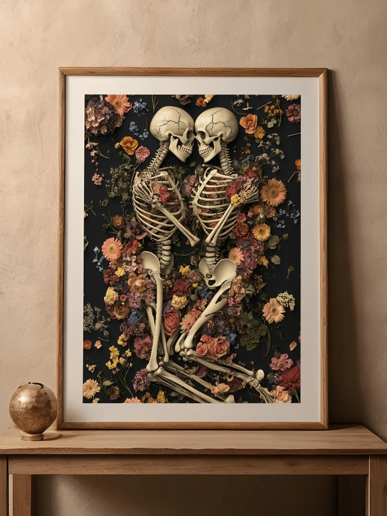 1pc, Canvas Wall Art, Framed Wall Decor, Gothic Romantic Floral Skull Couple Canvas Painting, Dark Academia Style Poster, Vintage Dried Flower Skull Oil Painting, Suitable For Modern Home Decor, Room Decor, Dorm Decor, Bedroom Decor, Living Room Decor, Bathroom Decor, Kitchen Decor, Dining Room Decor, Office Decor, School Decor - A - View 1