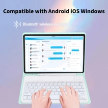 Casing Keyboard Bluetooth dengan Lampu Latar Warna-warni yang Dapat Dilepas, Kompatibel dengan Galaxy Tab/Pad SE, Pelindung Stand Ultra Tipis dan Ringan dengan Tempat Pensil, Casing Warna Hijau Mint - hijau mint - View 2