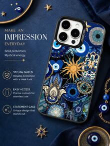 1 Peça Capa de Telefone com Olho Grego & Mão de Hamsa Azul e Dourada, Compatível com iPhone 17/16/15/14/13 Pro Max, Compatível com Série , Capa de Telefone Macia à Prova de Choque com Cobertura Total da Moda - Multicolorido - Visão 6