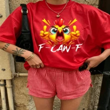 Cute Graphic T-Shirt Daily Casual 100% Cotton Oversized Soft Breathable Casual Crewneck Short Sleeve Top Aesthetic Daily Fashion Lovers Casual Wearers Daily Outfit Enthusiasts Gift Givers - Rojo - Ver 19