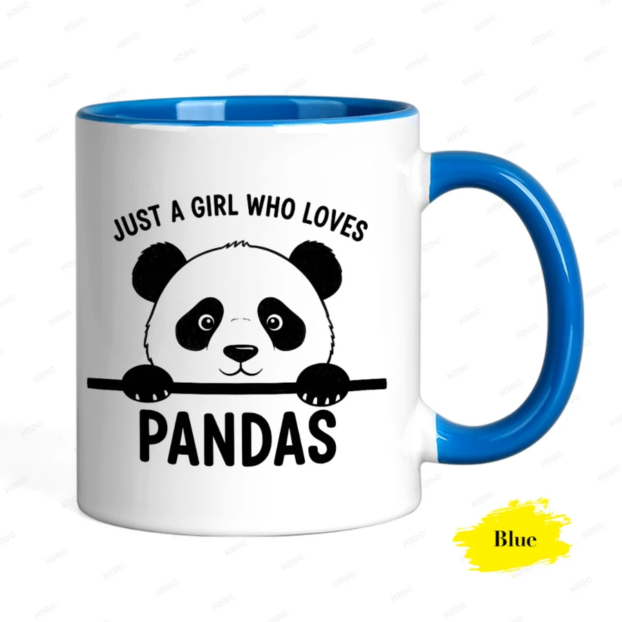 Taza de café de cerámica con estampado de panda adorable. Ideal para chicas que aman a los pandas. Estética minimalista. Apta para lavavajillas. Taza original. Regalo de cumpleaños asequible. - Azul - Ver 1