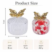 12/5/1pc Transparent Acrylic Mini Storage Box, Gold Butterfly Lid Candy Jar, Transparent Jewelry Storage Container, Cute Desktop Ornament Box, Suitable For Cleaning Swabs, Earrings, Rings, Candy, Vanity Decor And Gifts - View 6