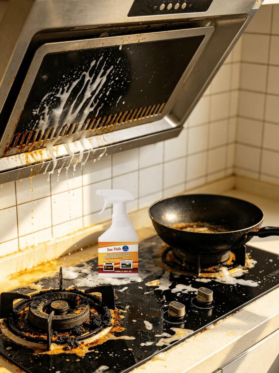 Kitchen Grease Spray Cleaner For Range Hood, Stovetop, Frying Pan And Heavy Oil Stains Cleaning Care Spray