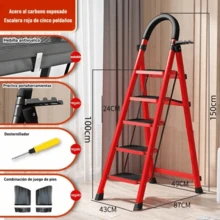 Portable 5-Step Tubular Folding Ladder - Red - View 2