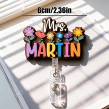 Customized Teacher Name Badge Scroll-Style Personalized ID Holder, Keychain, Fridge Magnet, Teacher Gift, Student Appreciation Gift, Back To School Teacher Exclusive Gift, Customized Wildflower Wooden Gift, Also Perfect For Women, Boyfriend, Girlfriend, Family Or Friends, Cute Retractable Badge Holder Designed For Nurses, Teachers, Students And Office Workers - H-custom Letter Accessories - View 16