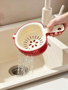 1pc Fruit Plate With Apple Colander Basket, Double-Layer Kitchen Fruit Washing Tool, Draining Basin, Dopamine Style New Handle Apple Colander Basket, Double-Layer Fruit Washing Tool, Exquisite Small Fruit Plate For Kitchen, Home And Living Room - Apple-shaped - View 6