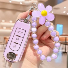 Flower Beaded Keychain Key Cover Compatible With Mazda Car Keys, 2 3 6 CX3 CX4 CX5 CX7 CX9 Atenza Axela MX5 Miata Full Protection Accessory Key Fob Case, Soft TPU Key Shell - Mixed-color Flower Beaded Style - View 7