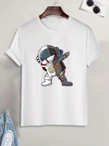 Astronauta haciendo un dab símbolo de exploración espacial y creatividad camiseta de hombre casual moderna - Blanco - Ver 1