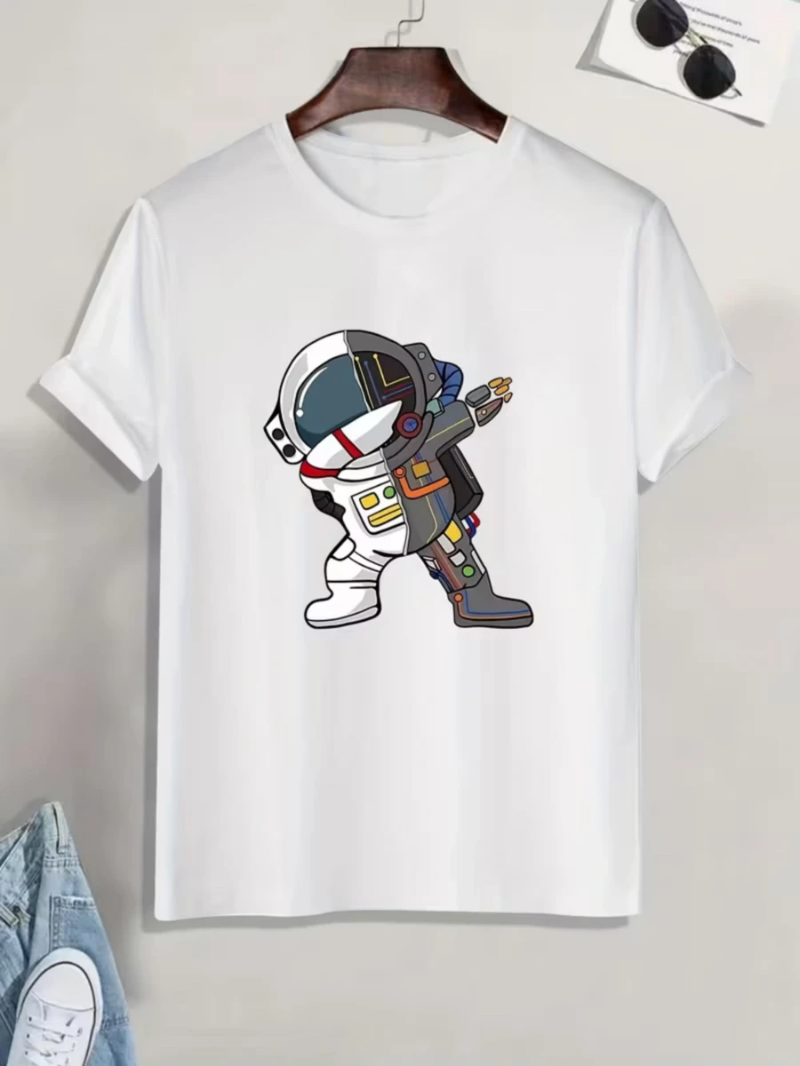 Astronauta haciendo un dab símbolo de exploración espacial y creatividad camiseta de hombre casual moderna - Blanco - Ver 1
