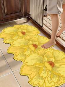 1 pieza Alfombra de baño con forma de flor amarilla, alfombra de baño, felpudo, alfombra pequeña, alfombra, alfombra de piso, decoración del hogar, alfombra de área, alfombra exterior, alfombra de dormitorio, alfombra lavable - Multicolor C - Ver 2