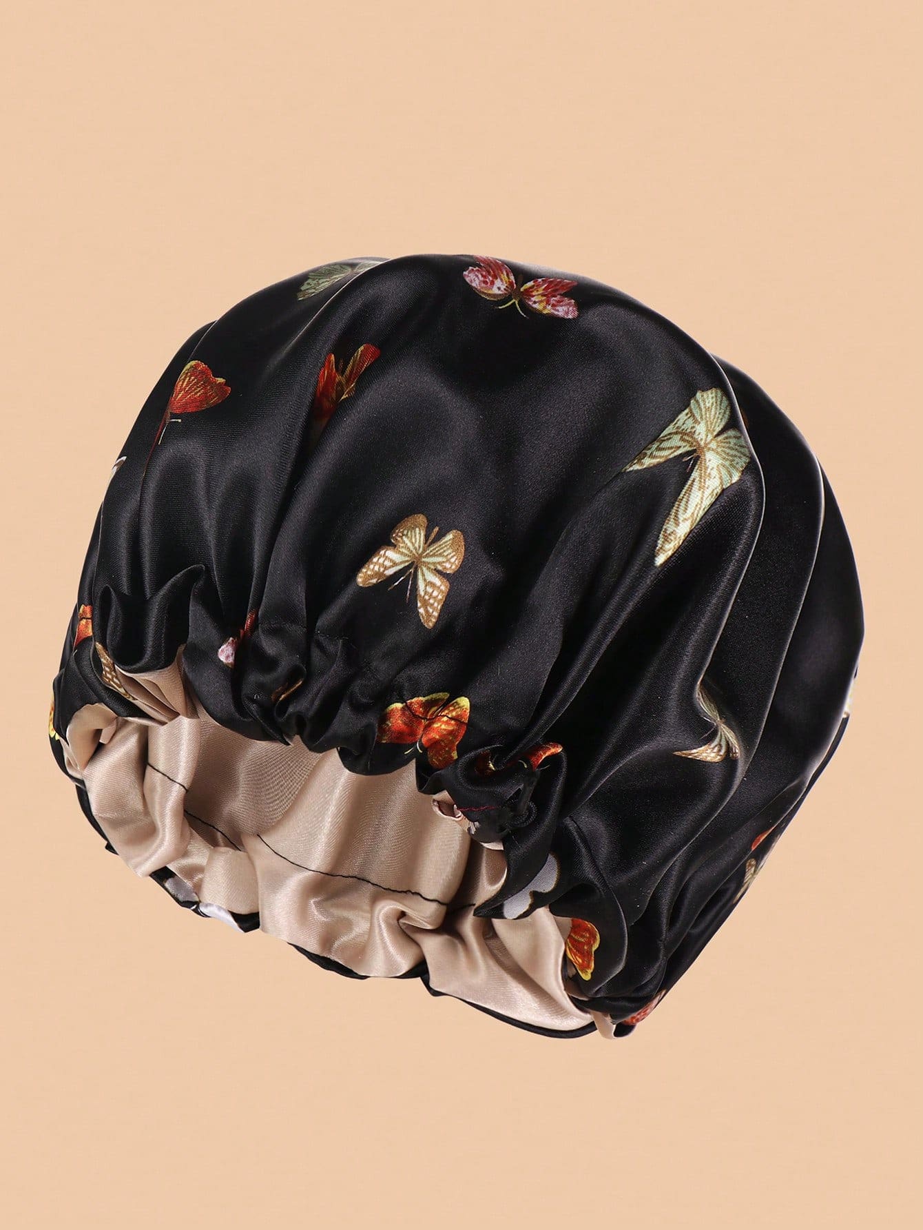 1 buah Topi Tidur Satin Elastis, Topi Tidur Pelindung Rambut Motif Kupu-kupu Elastis Tinggi, Topi Tidur Bertepi Lebar Motif Leopard Modis - Kupu-kupu Hitam + Emas - View 1