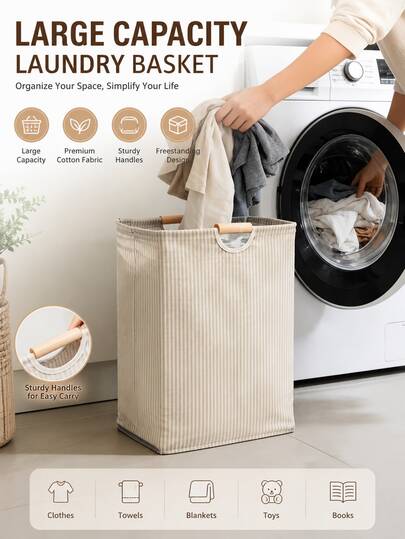 Bohemian Style Woven Storage Basket With Handles, Large Laundry Basket, Suitable For Bedroom, Bathroom And Dorm, Decorative Home Organization Basket