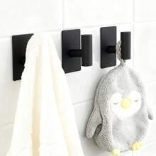 304 Stainless Steel Hooks Available In Black And Gray; Waterproof And Rust-Resistant, Featuring A Drill-Free, Self-Adhesive Design. These Practical Hooks Are Ideal For Bathrooms, Walk-In Closets, And Organizing Everyday Household Items. - Multicolor - View 3