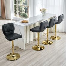 360° Swivel Bar Stool, Height Adjustable From 62 To 83 Cm, With Backrest And Footrest, Ergonomic And Uphol Stered In Black Faux Leather. Maximum Load: 136 Kg. Gold Finish. - Black - View 6