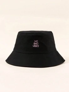 1/2pcs Unisex Embroidered Letter NO BAD VIBES Sun Protection Breathable New Versatile Bucket Hat Suitable For Outdoor Casual Sunshade Wear - Black - View 5