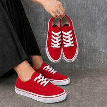 Women's Canvas Sneakers, Casual Skate Shoes, Basic Comfortable, Lightweight, And Affordable Everyday Wear. - 紅色 - 查看 2