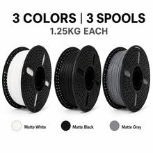 PLA+ 3D Printer Filament 1.75mm, Matte White Black Gray 3-Spool Combo, 1.25kg Each, Neatly Wound, Smooth Feeding, Low Warping, Designed To Reduce Clogs, Compatible With Most FDM 3D Printers - View 9