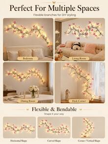 1件裝 蝴蝶藤蔓LED壁燈，USB供電 1.5m/1.8m 30/48顆LED 暖白色可彎曲枝條仙女燈，適用於臥室、客廳、餐廳裝飾 - 暖白光 - 查看 3