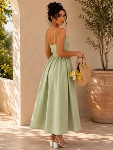 New Spring/Summer Fashion Minimalist Elegant Daily & Vacation Style Adjustable Strap Dress, Regular Sizes For Women - Green - View 3