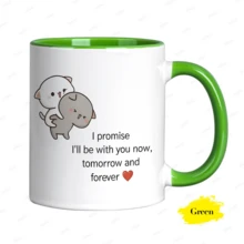 Ceramic Mug With A Cute Design Of A Pair Of Cats Hugging, Meaningful Quote, Minimalist Aesthetic, Ideal As An Affordable Birthday Gift For Everyday Use. - 綠色 - 查看 1