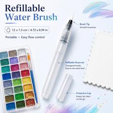 24 Color Pearl Watercolor Paint Set+Water Injectable Pen+25 Sheets Of 10 * 10cm Lace Tearable Thick Painting Paper - Advanced Flash, Rich Color Rendering, Hard Card Painting Paper, Mini Creative Painting Set - Starlight + Fountain Pen + 25mm Drawing Paper - View 3