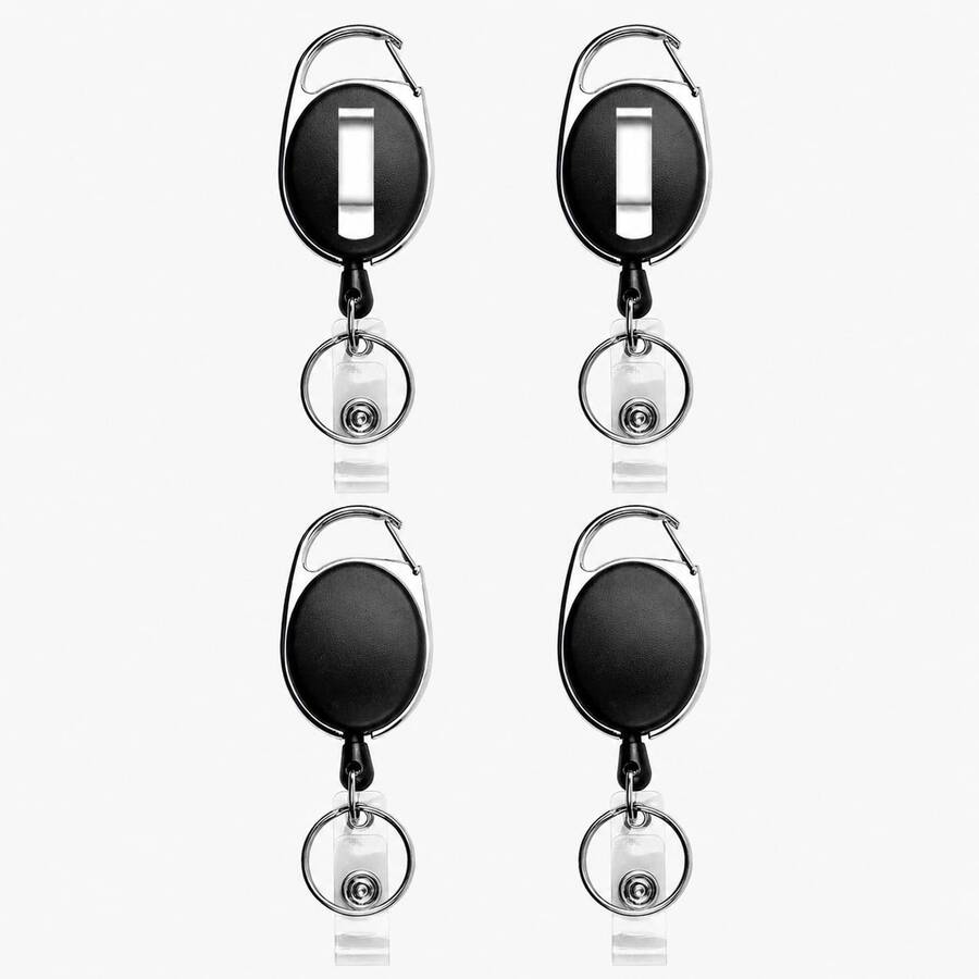 4pcs Retractable Badge Reel Clip, Black ID Card Holder For Office School Work - Black - View 1