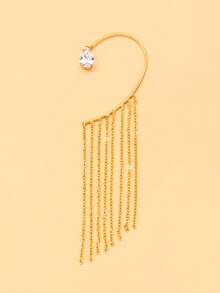 outingfit 1pc Ins Viral Tassel Ear Hook Earrings, High-End Rhinestone Ear Cuff For Non-Pierced Ears, Fairy Style Accessory Earrings - Gold - View 3