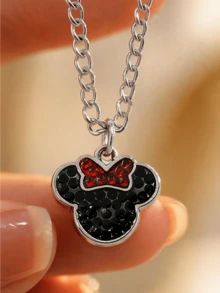 Miniso Disney Minnie Mouse Rhinestone Pendant Necklace 1Pc Gold Or Silver Tone Red Bow Lightweight For Women Daily Gift - XL0754 - View 2