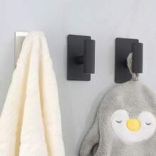 304 Stainless Steel Hooks Available In Black And Gray; Waterproof And Rust-Resistant, Featuring A Drill-Free, Self-Adhesive Design. These Practical Hooks Are Ideal For Bathrooms, Walk-In Closets, And Organizing Everyday Household Items. - Multicolor - View 4