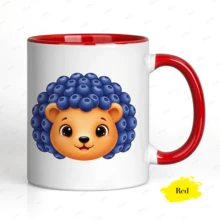 Taza de café de cerámica con diseño de erizo azul y arándanos. Taza de gres con estampado animal único. Estética minimalista. Apta para lavavajillas. Regalo de cumpleaños asequible. - Rojo - Ver 5