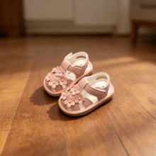 1 par de sandalias de verano con sonido de flor para bebé, lindas y livianas, con punta redonda antideslizante y protectoras, adecuadas para que los bebés aprendan a caminar en verano - Rosa Pálido - Ver 3