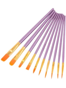 10pcs/Set 2026 New Plastic Handle Paint Brush Set, Oil Painting, Watercolor, Hand Painting, Art Brush Set / Small Amount Of Glue Overflow Is Normal - Multicolor - View 8