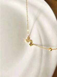1 pieza Collar de mariposa de circonita cúbica de moda, chapado en oro de 18k, estilo minimalista elegante de lujo ligero, adecuado para el uso diario de las mujeres - Mariposa - Ver 14