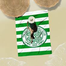 1pc Ultra Soft & Microfiber Beach Towel With Celtic Football Club Logo - Quick Dry, Lightweight, Absorbent Polyester Blend, No Sand For Travel & Swimming, Modern Green & White Striped Design, Ideal For Camping & Beach Gear, Travel Towel | Vibrant Towel | Quick Dry Fabric - A - View 6