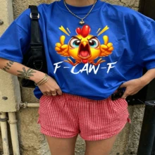 Cute Graphic T-Shirt Daily Casual 100% Cotton Oversized Soft Breathable Casual Crewneck Short Sleeve Top Aesthetic Daily Fashion Lovers Casual Wearers Daily Outfit Enthusiasts Gift Givers - 藍色 - 查看 18