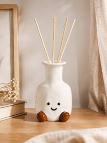 Ins Cute Cream Style 2 Sizes, Hand-Painted Wavy White Resin Vase With Smiling Face & Brown Feet, Dual-Use Reed Diffuser Container & Dried Flower Pot, Bedroom Desk Decor & Cute Birthday Gift - Face Aromatherapy Bottle - View 3