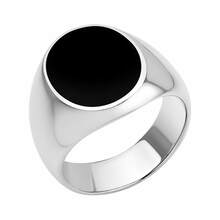 1pc Minimalist Alloy Silver Round Black Enamel Seal Ring Unisex Daily Wear - Silver - View 8