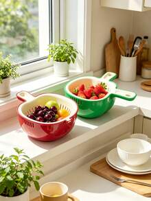 1pc Fruit Plate With Apple Colander Basket, Double-Layer Kitchen Fruit Washing Tool, Draining Basin, Dopamine Style New Handle Apple Colander Basket, Double-Layer Fruit Washing Tool, Exquisite Small Fruit Plate For Kitchen, Home And Living Room - Apple-shaped - View 13