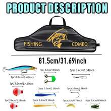 KecchKrezing Bộ cần câu cá thu gọn di động Wo Sets, đã lắp sẵn máy câu và đầy đủ phụ kiện, phù hợp câu cá ở hồ, sông và bờ biển - Màu vàng - Xem 5