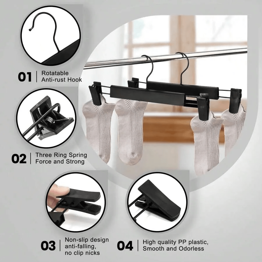 20pcs Stainless Steel Pants Hangers With Adjustable Clips, Seamless And Convenient, Metal Clothes Rack, Plastic Coated Pants Hanger, Heavy Duty Non-Slip Hooks, Suitable For Bathroom, Bedroom, Can Hang Skirts And Clothes, Pants Clips - Multicolor - View 6